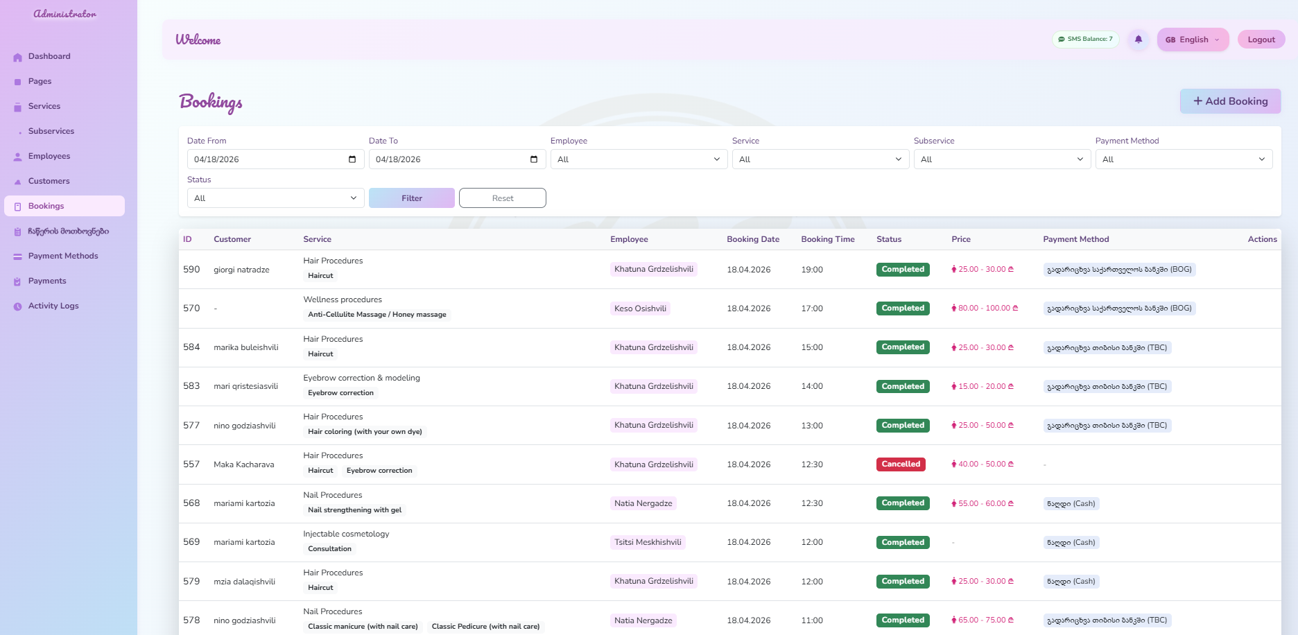 Preview of Salon management platform
